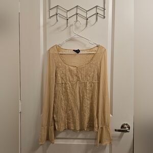 Express Tan Sheer Button Top